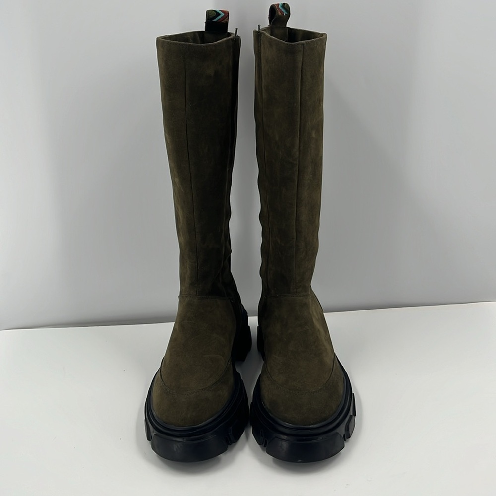 New Farm Rio Army Green Long Suede Boots Vegan Lug Sole Knee High Platform 9 - Picture 4 of 14